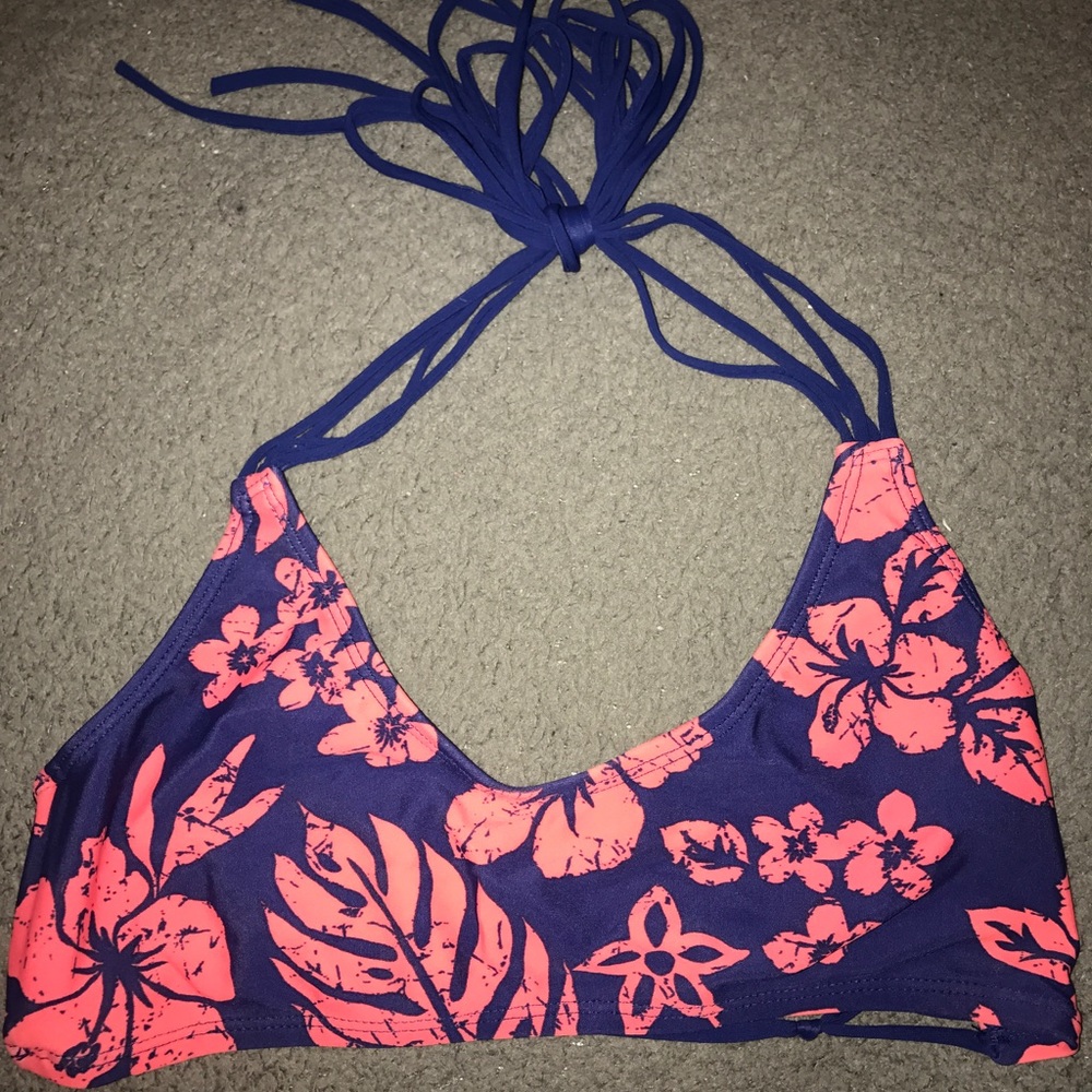 Floral navy and pink swimsuit top