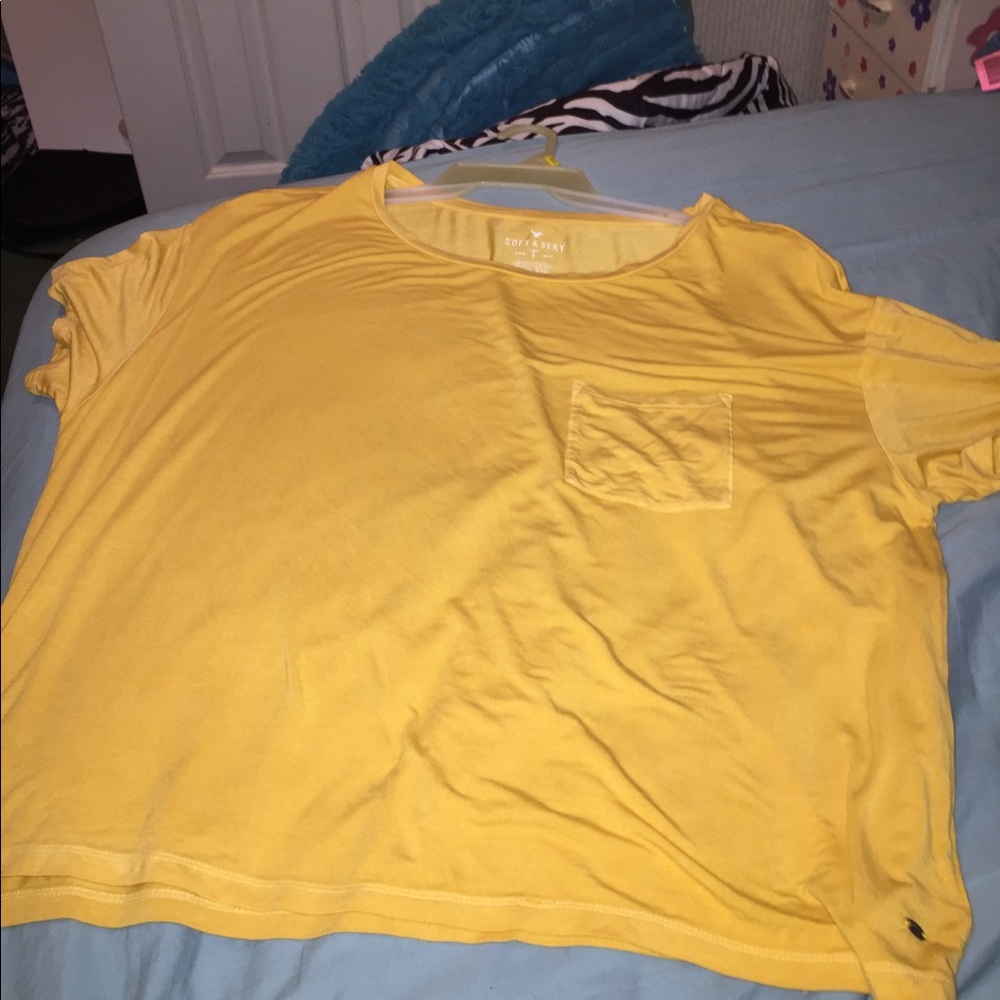 Mustard Colored American Eagle Pocket Crop-Top