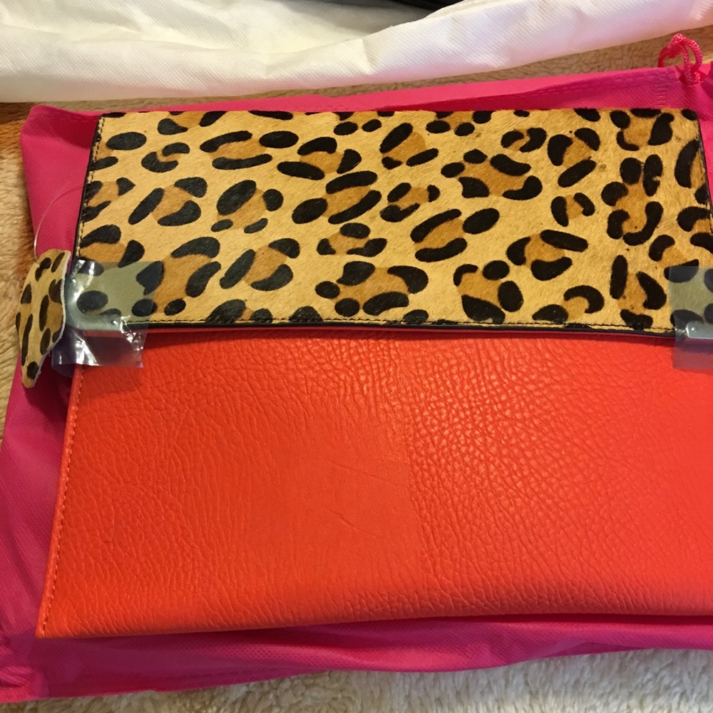 Orange with leopard clutch