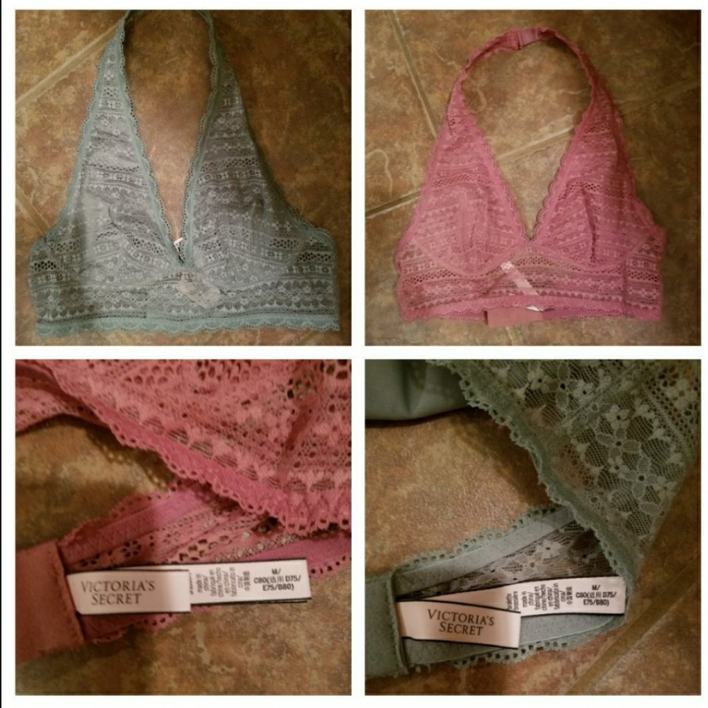 NWOT 2 LIGHTLY LINED VS HALTER BRALETTES SZ MED
