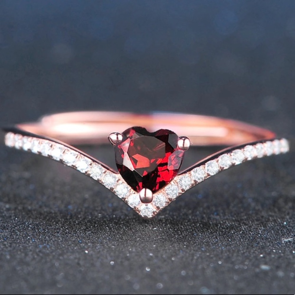 Rose Gold Red Garnet Sterling Silver Ring - Picture 3 of 8