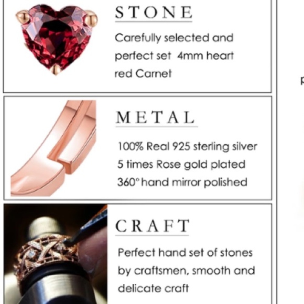 Rose Gold Red Garnet Sterling Silver Ring - Picture 6 of 8