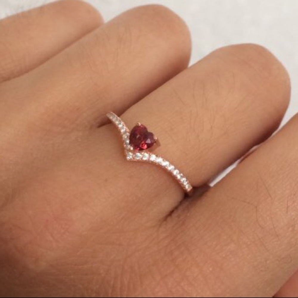 Rose Gold Red Garnet Sterling Silver Ring - Picture 2 of 8