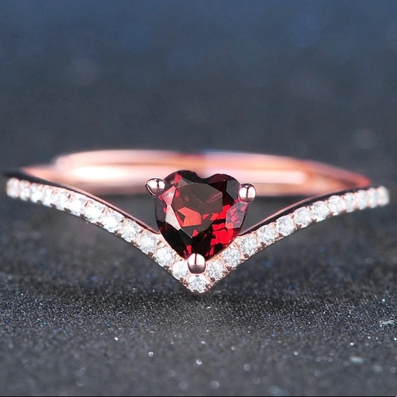 Rose Gold Red Garnet Sterling Silver Ring - Picture 3 of 8