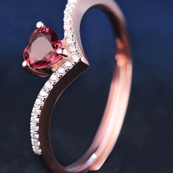 Rose Gold Red Garnet Sterling Silver Ring - Picture 7 of 8