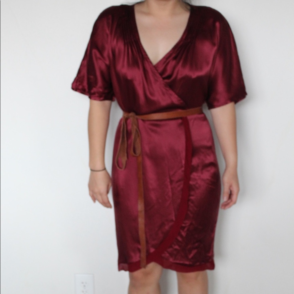71 Stanton burgundy wrap around dress