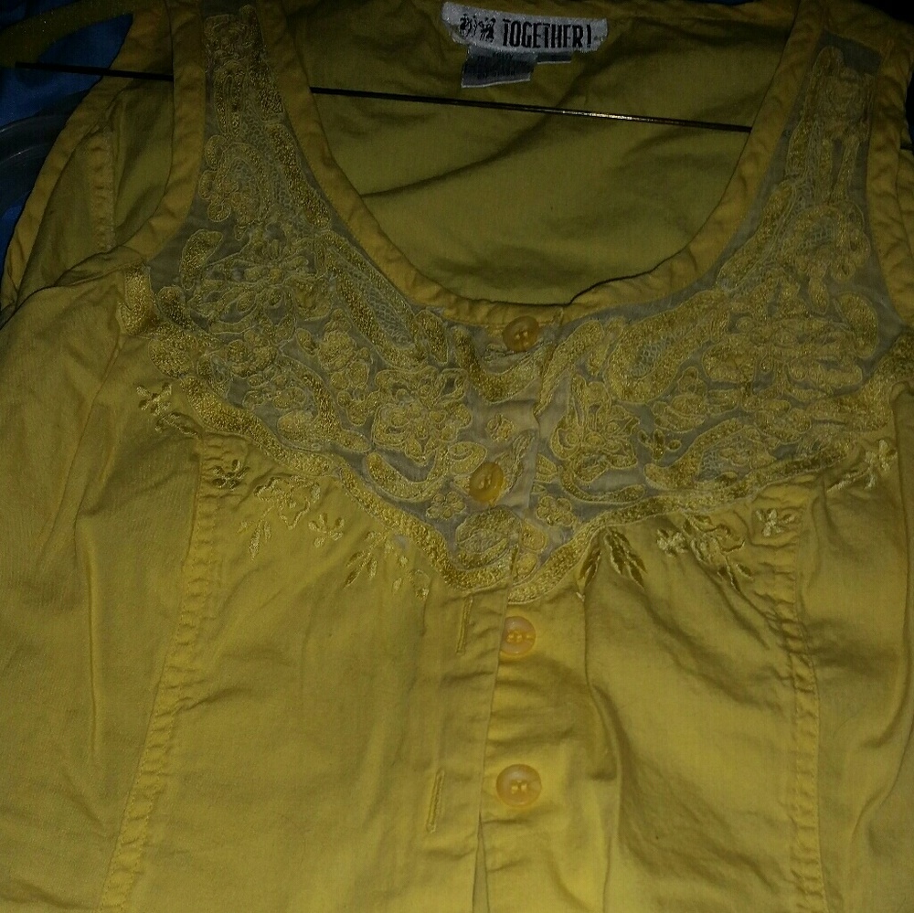 Collarless Button Down Blouse With Beautifully - image 3