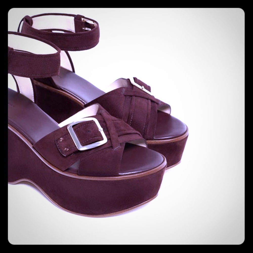 Zara Platform Brown Suede Wedge Sandals Sz 9 NEW