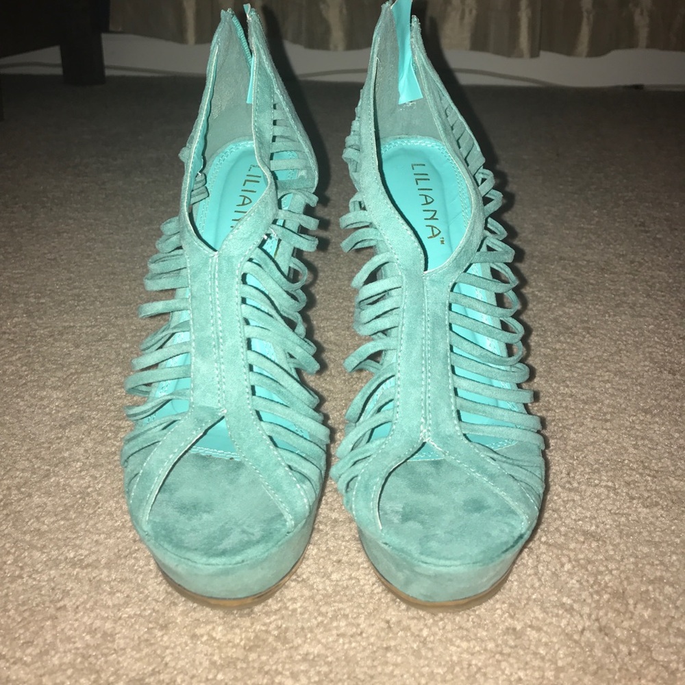 teal / turquoise / mint wedge heels