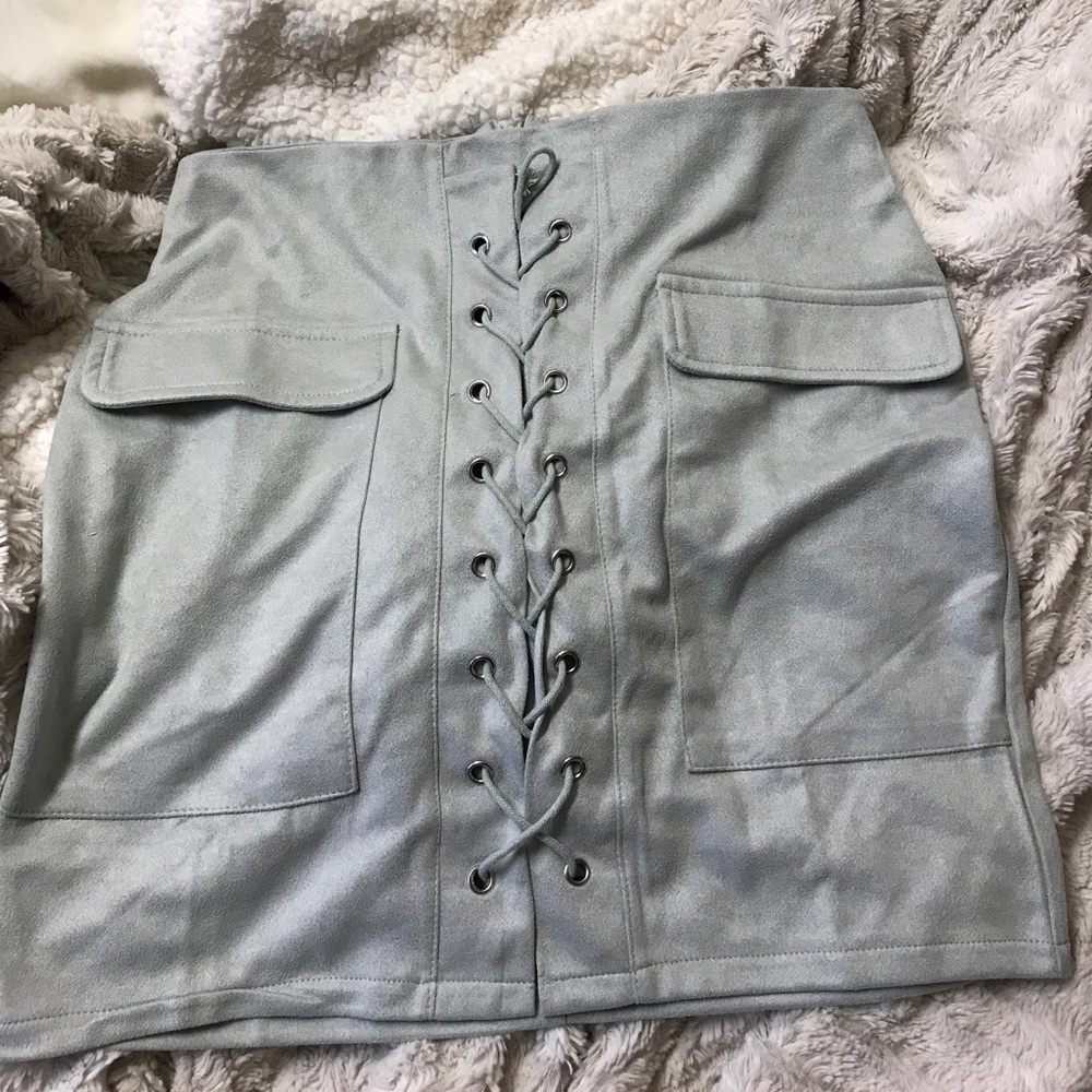 Suede gray lace up skirt