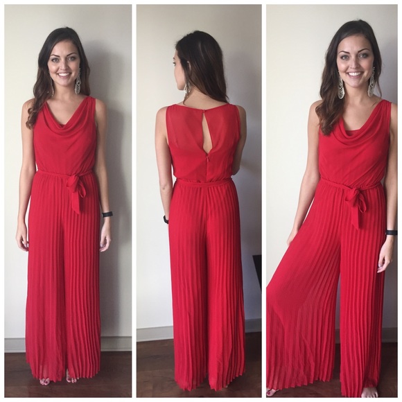 red pleated jumpsuit