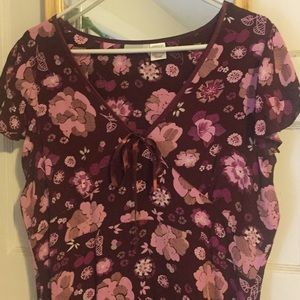 Plum/pink floral dress.