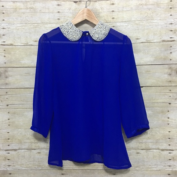 Dizzy Lizzy Tops - ♠️Dizzy Lizzy sheer beaded Peter Pan collar blouse