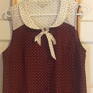 Modcloth polka dot blouse maroon and ivory. NWOT.
