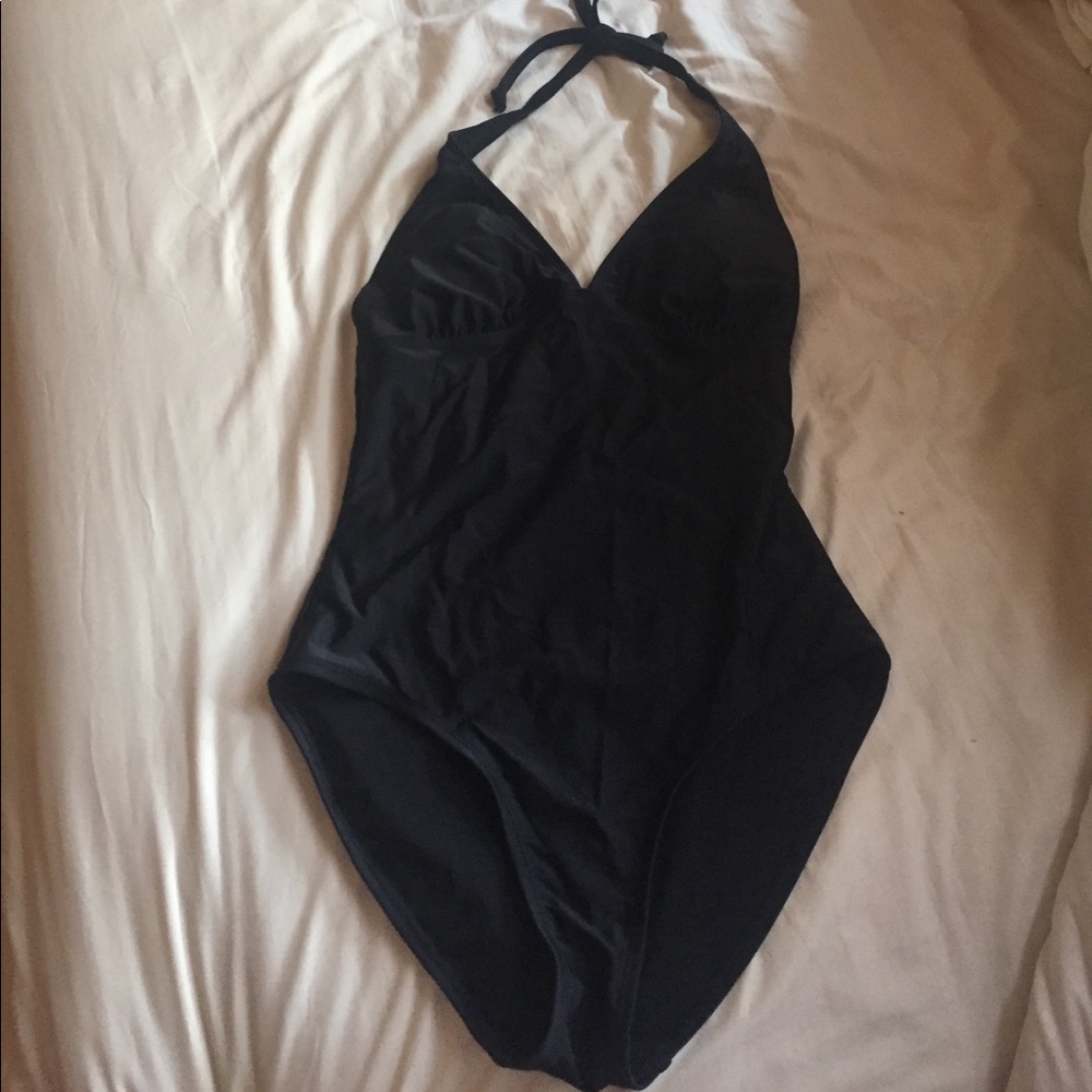 Black halter one piece bathing suit