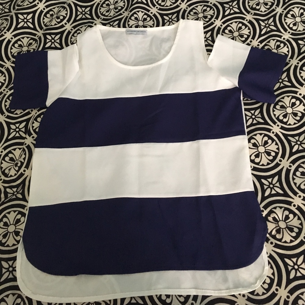 Goodnight Macaroon striped cold shoulder top