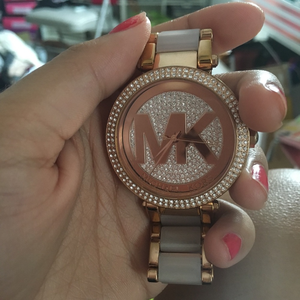 MK Parker Pavé Rose Gold-Tone Watch. MK-6176