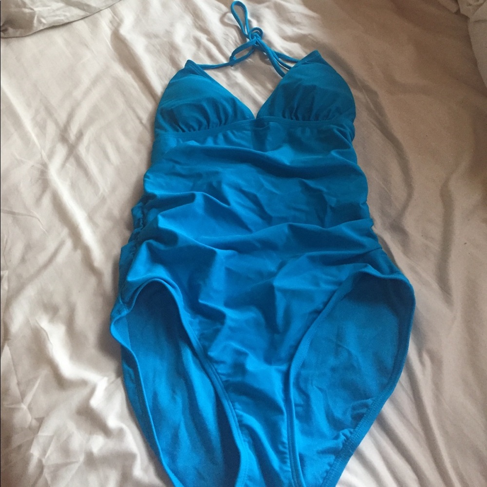 Blue one piece bathing suit