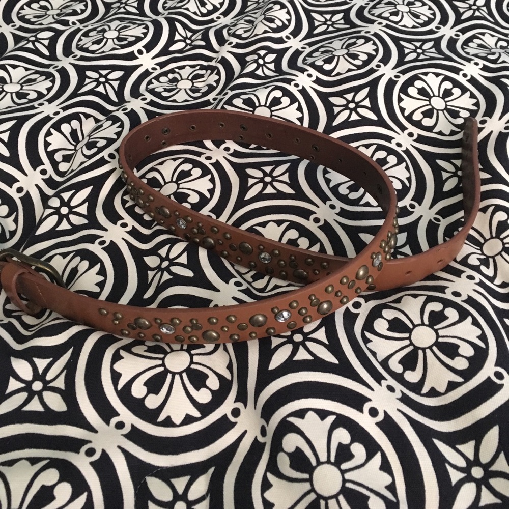 Brown leather studded belt