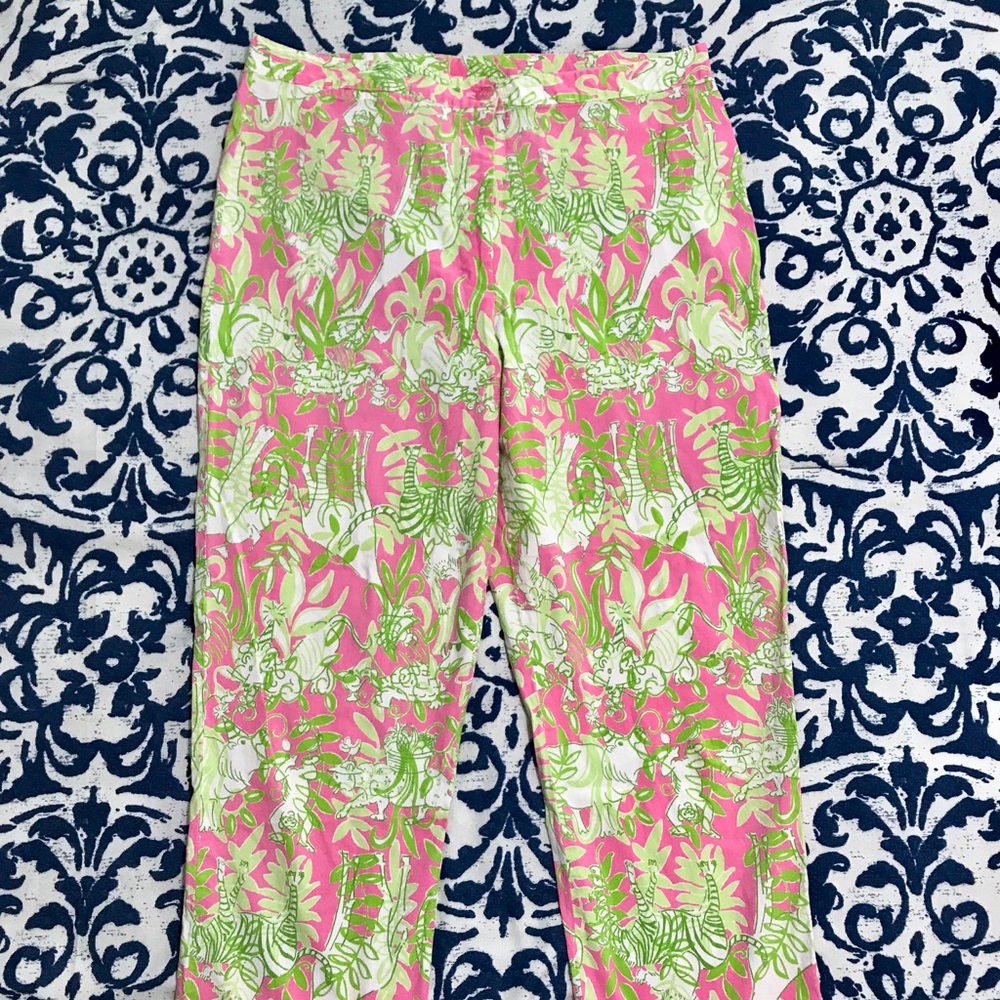 Pink & Green Zoo Animal Lilly Pulitzer Capri Pants