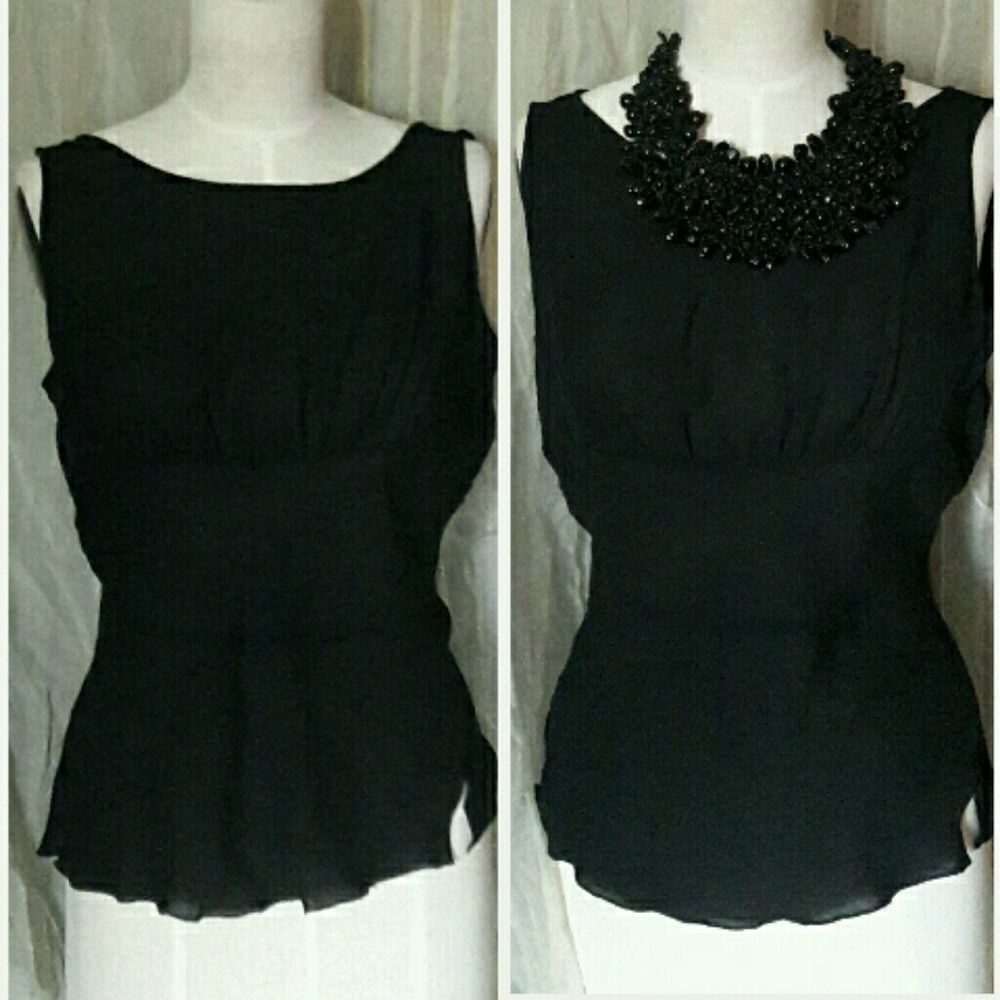 ALLISON TAYLOR  Black Silk Peplum top Sz M