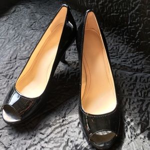 Calvin Klein black patent peeptoe heels size 8