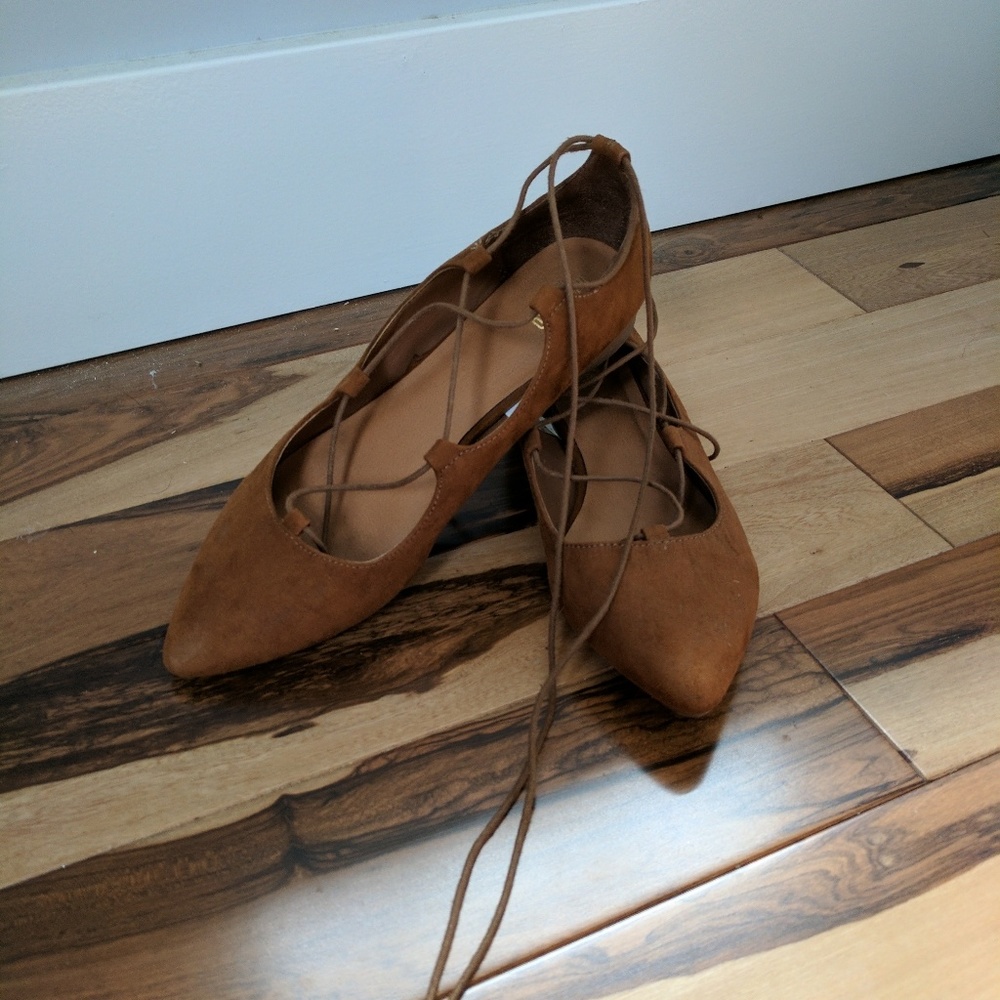 3 for $10 Laced camel-toned flats
