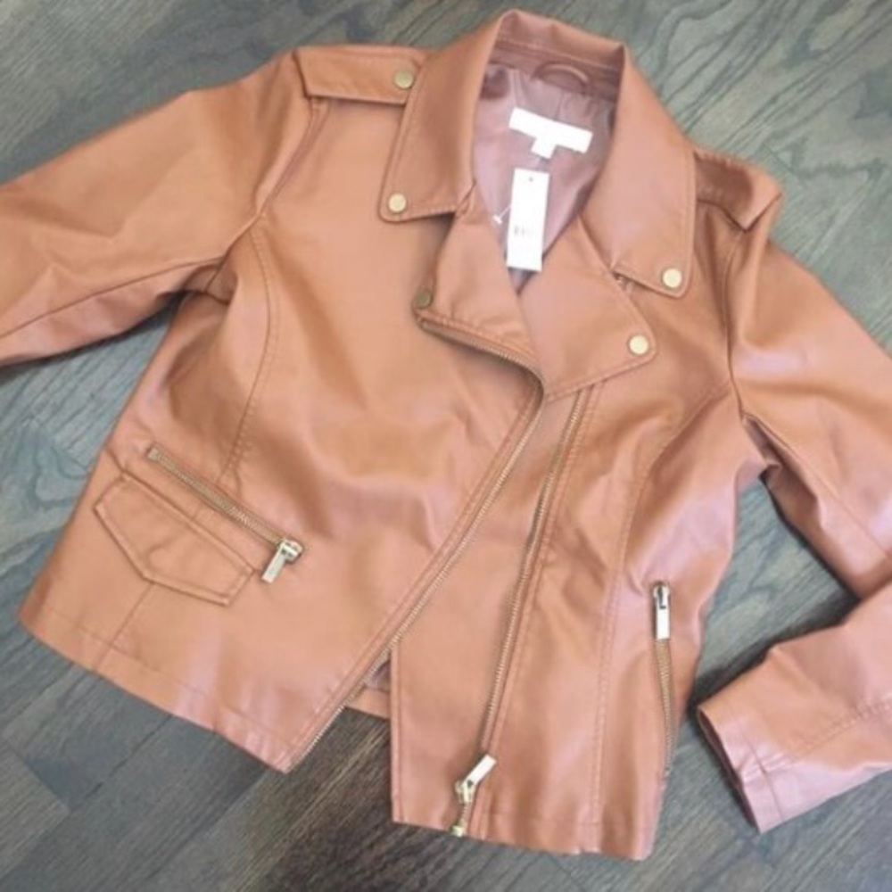 NWT New York & Co Tan Faux Leather Moto Jacket