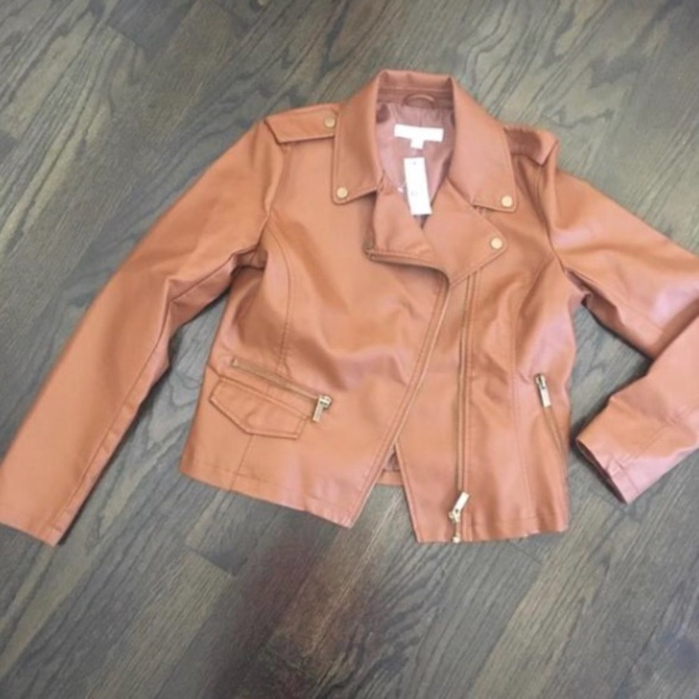 NWT New York & Co Tan Faux Leather Moto Jacket - Picture 2 of 8
