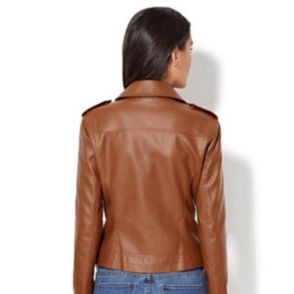 NWT New York & Co Tan Faux Leather Moto Jacket - Picture 8 of 8