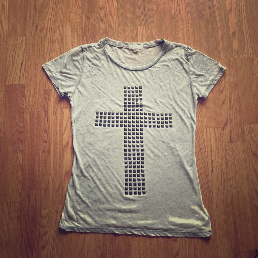 Forever 21 Gray Sheer Crucifix T-shirt