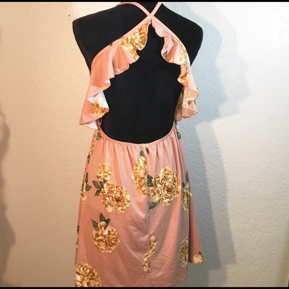 Blush Floral Dress w/Ruffled Backstrap - Picture 1 of 8