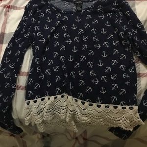 Barely worn, navy anchor summer long sleeve top.