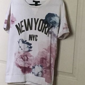 NWOT Oversized Cuffed Sleeve White Tshirt with NYC