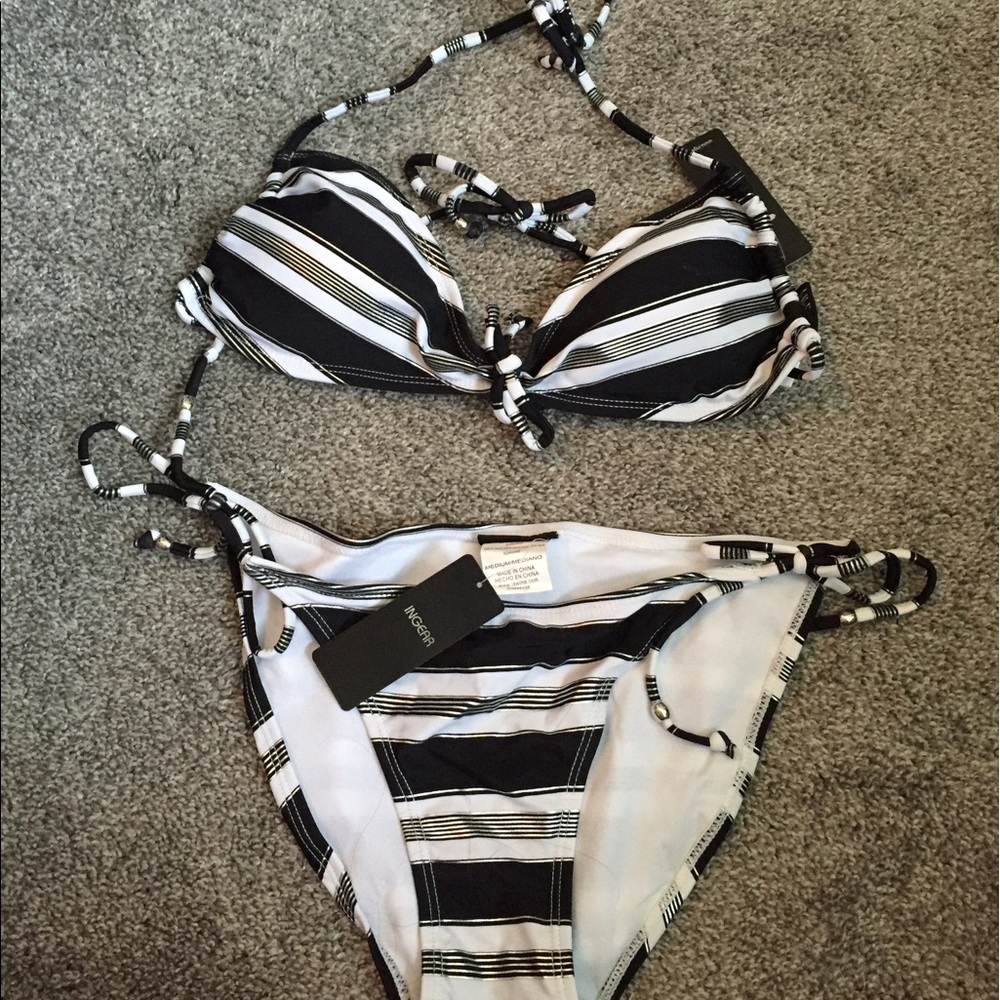 Black and white tie bathing suit