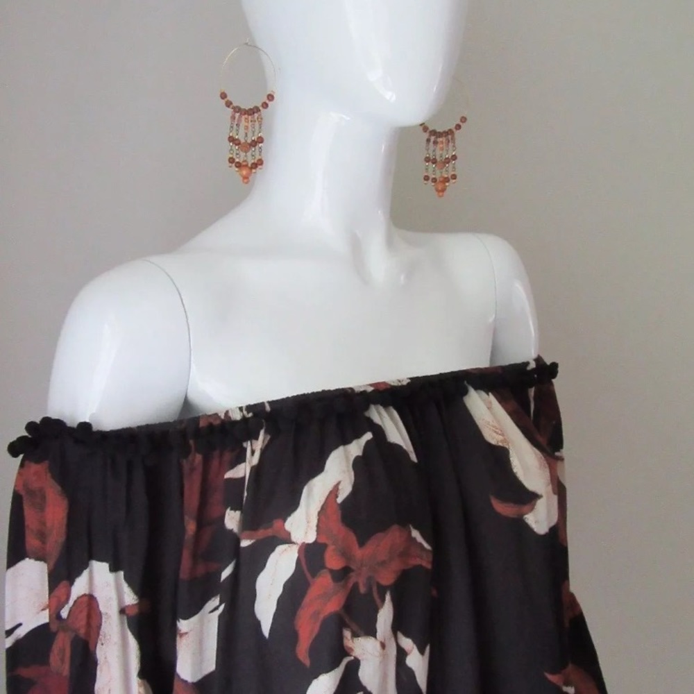 VINTAGE WOODEN BEAD FRINGE HOOP EARRINGS URBAN ZEN