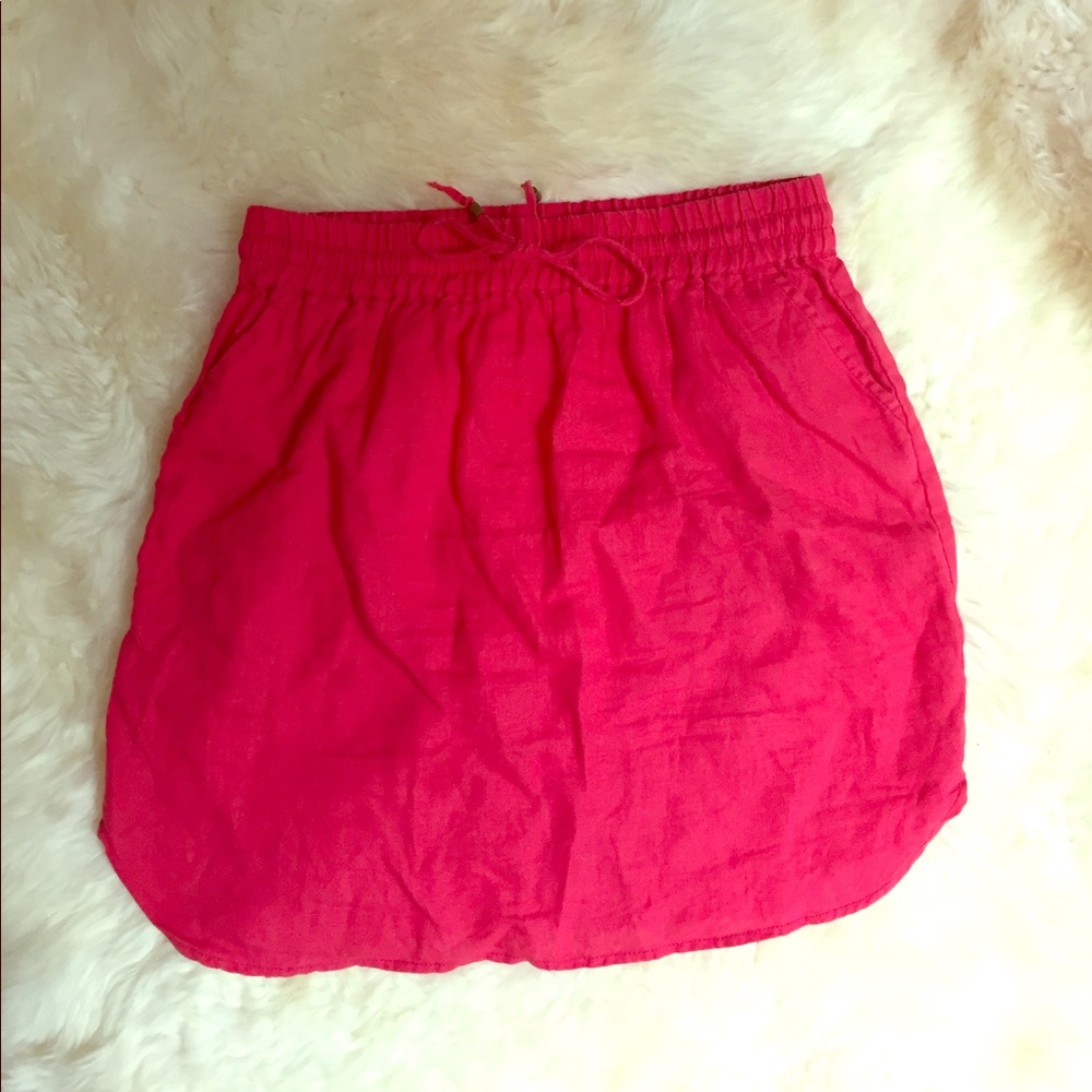 Red Linen Skirt with Pockets