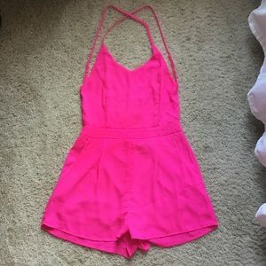 Hot pink open back romper