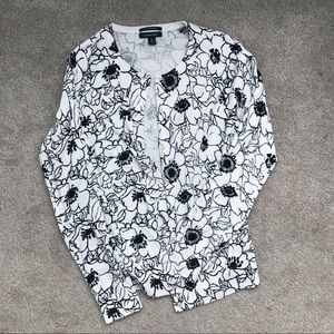 Lands' End Supima Cardigan -Black Poppies