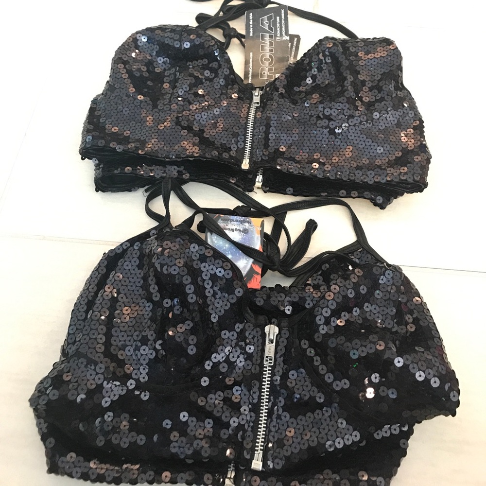 Black Sequin Halter Tops