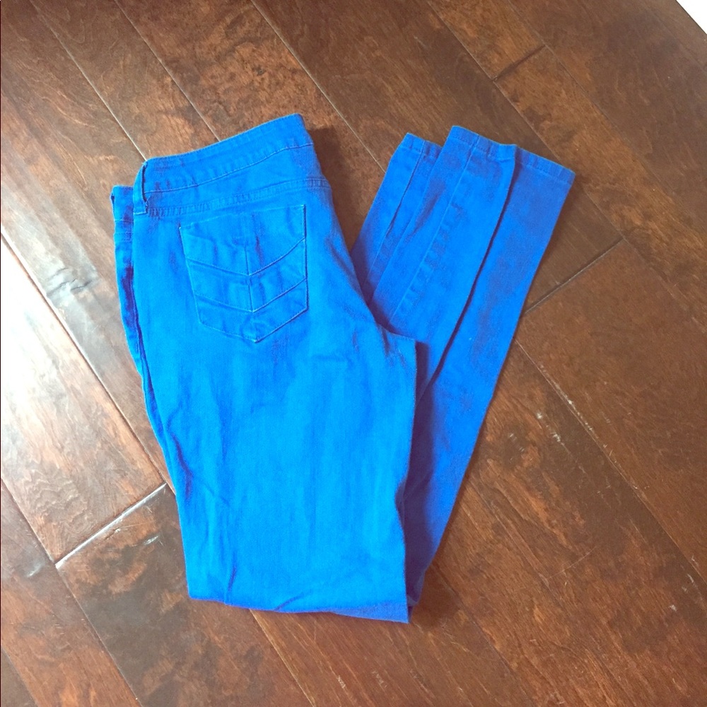 Bright blue skinny jeans