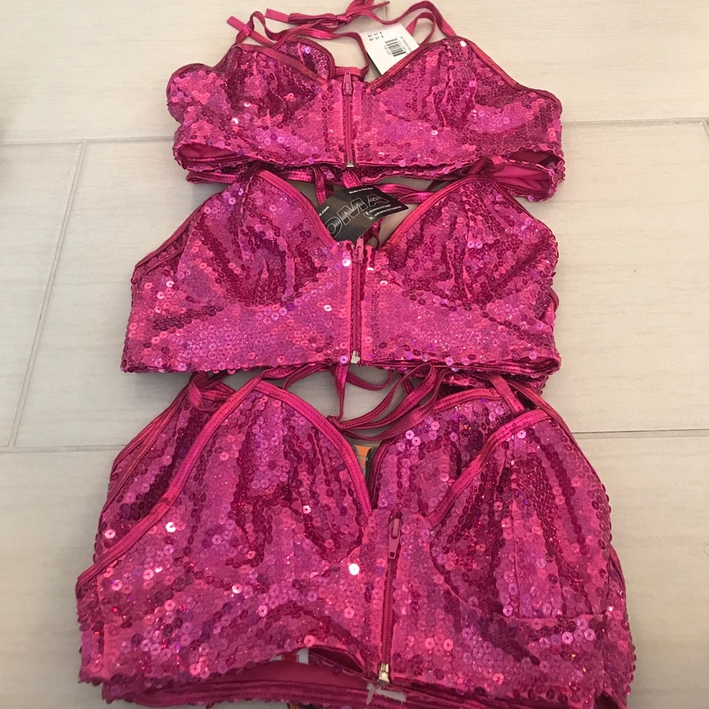 Pink Sequin Halter Tops