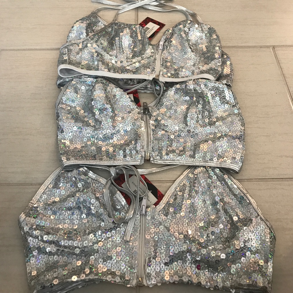 Silver Sequin Halter Tops