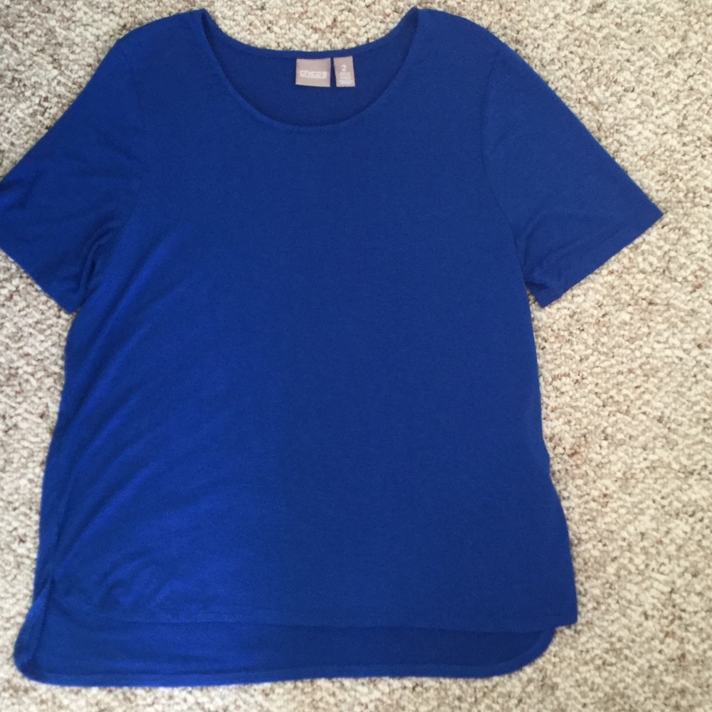 Chico's royal blue tee, lower back hem.