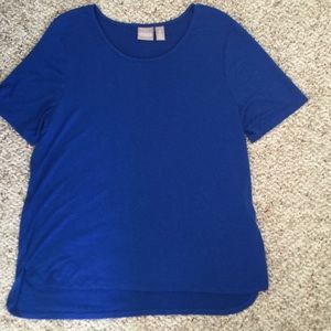 Chico's royal blue tee, lower back hem.