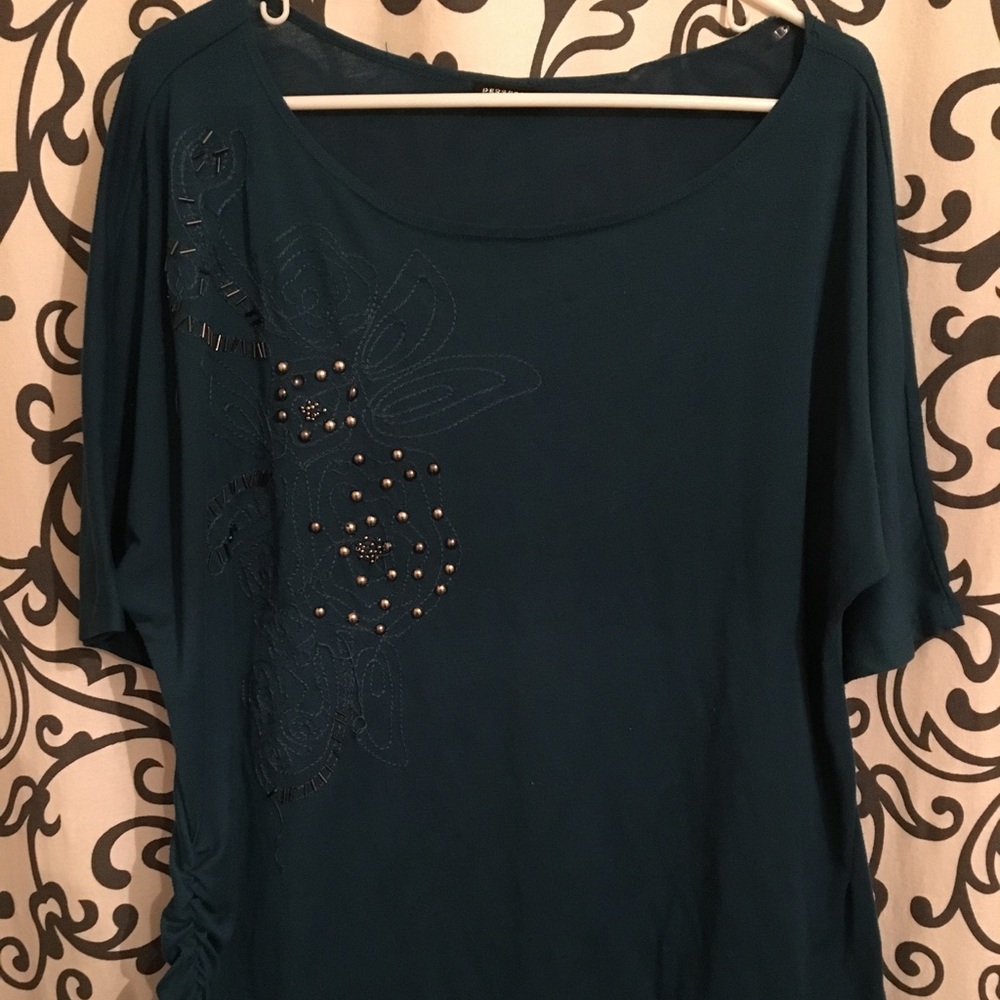Beaded design dark teal blouse