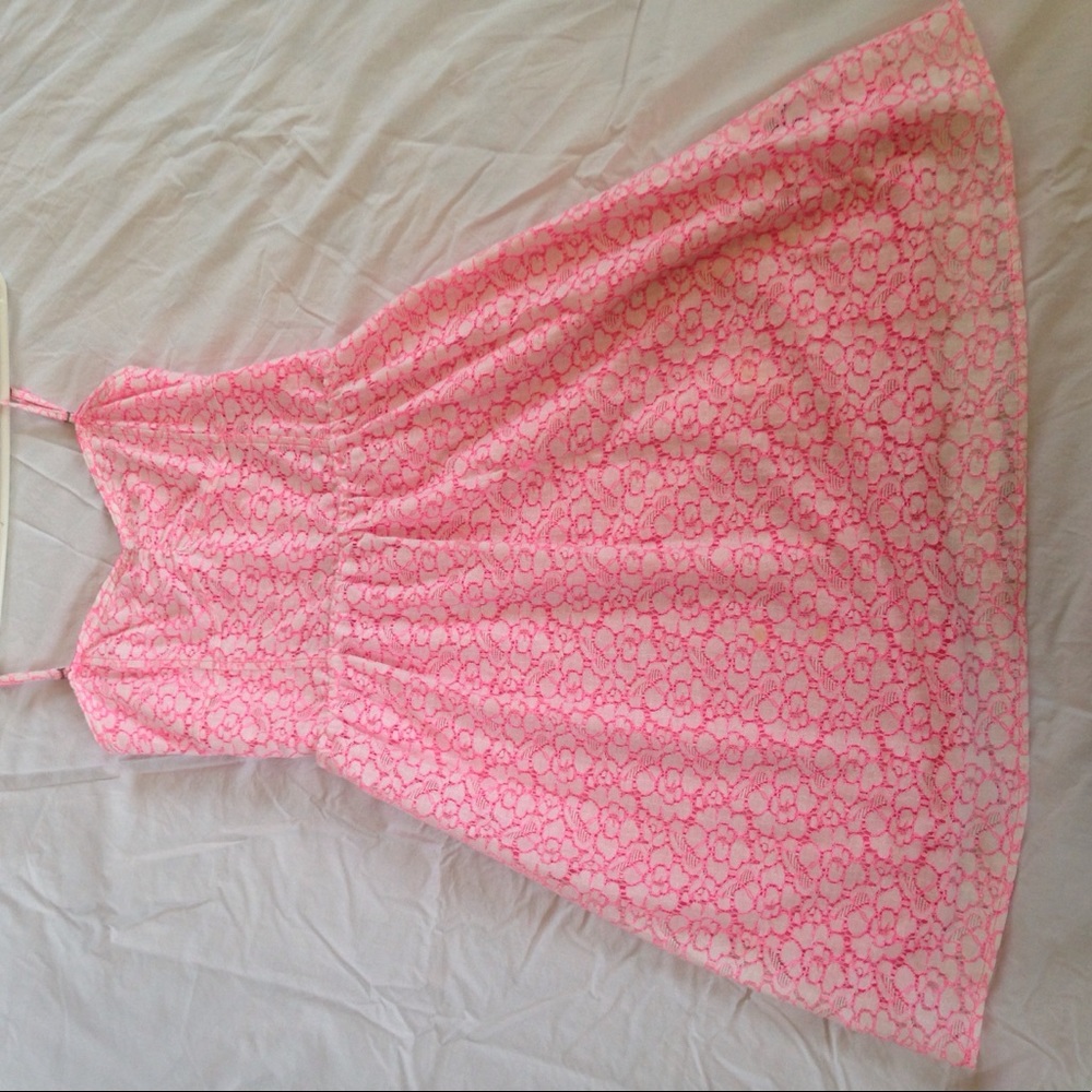 Really pretty hot pink dress with lace all over