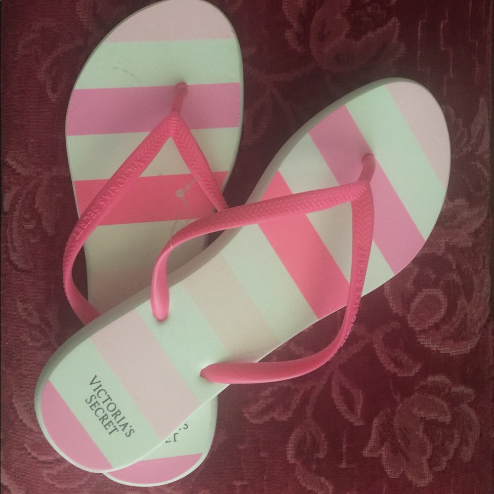 Pink/White Striped Victoria's Secret Flip Flops
