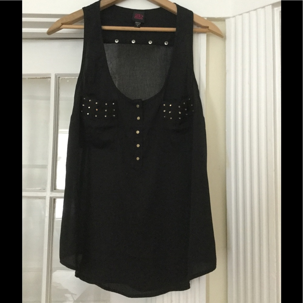 Sheer, studded black tank top