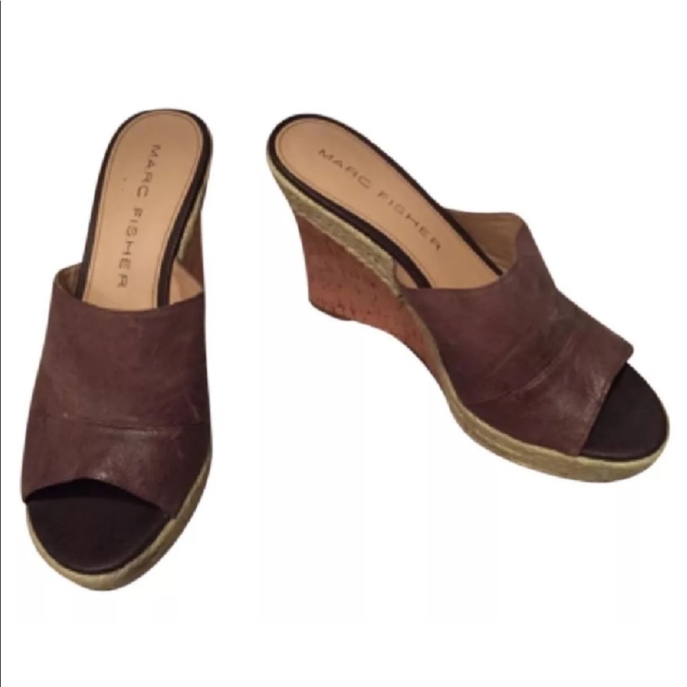 Marc Fisher Brown Leather Wedges